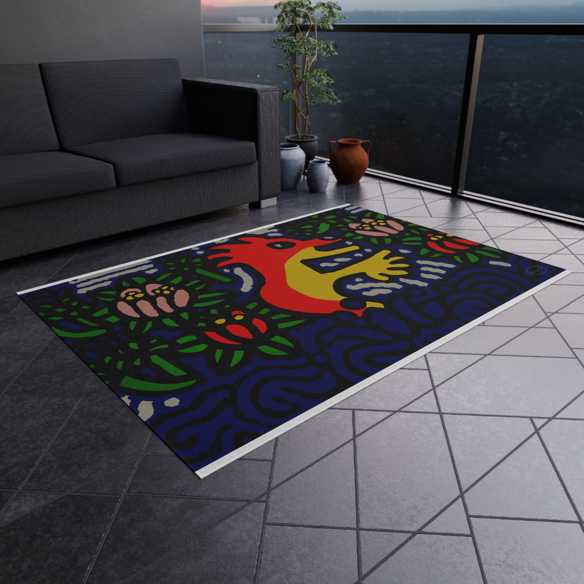 Breaking through the surface of a lotus pond — Outdoor Rug