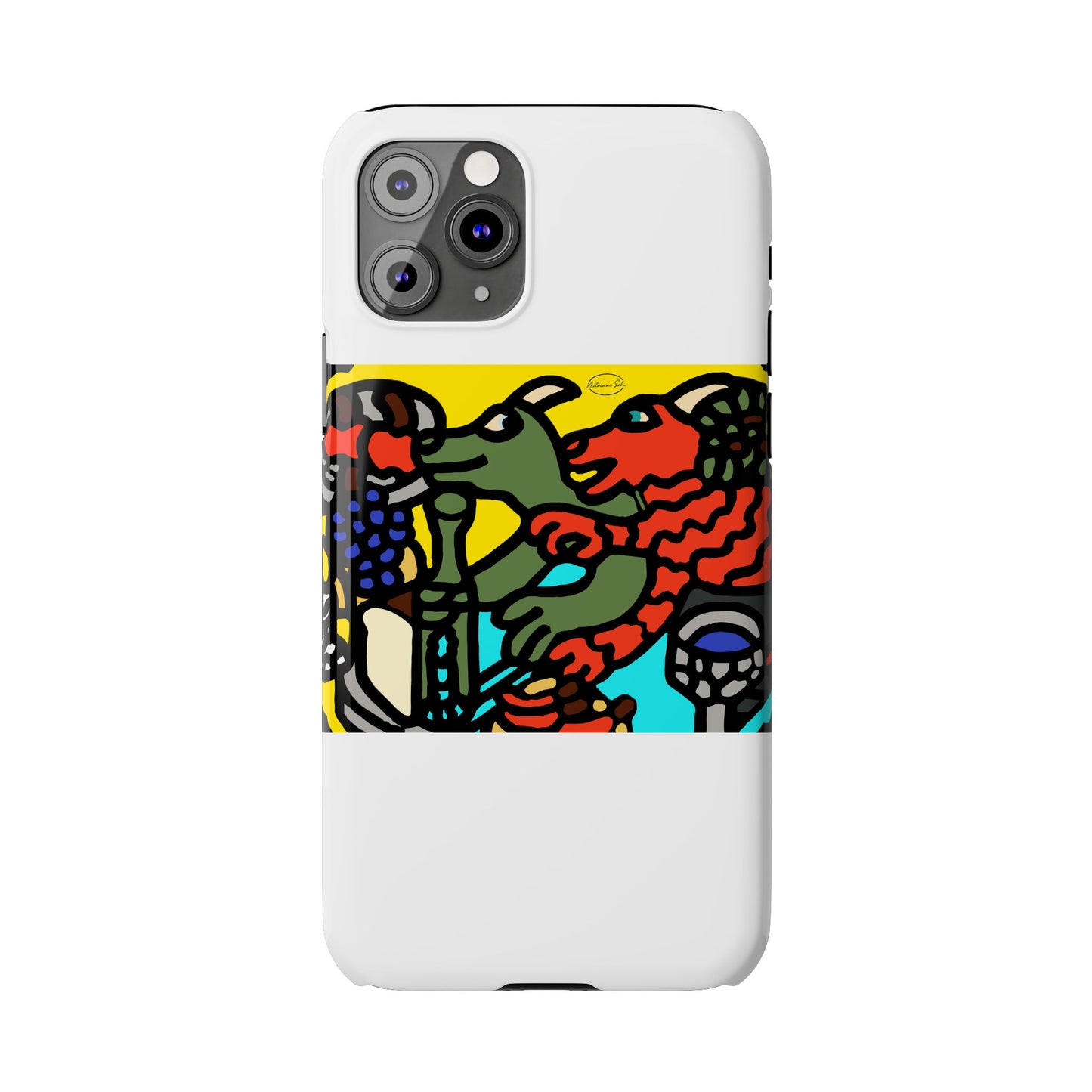 Two dragons enjoying a feast together Slim Phone Case