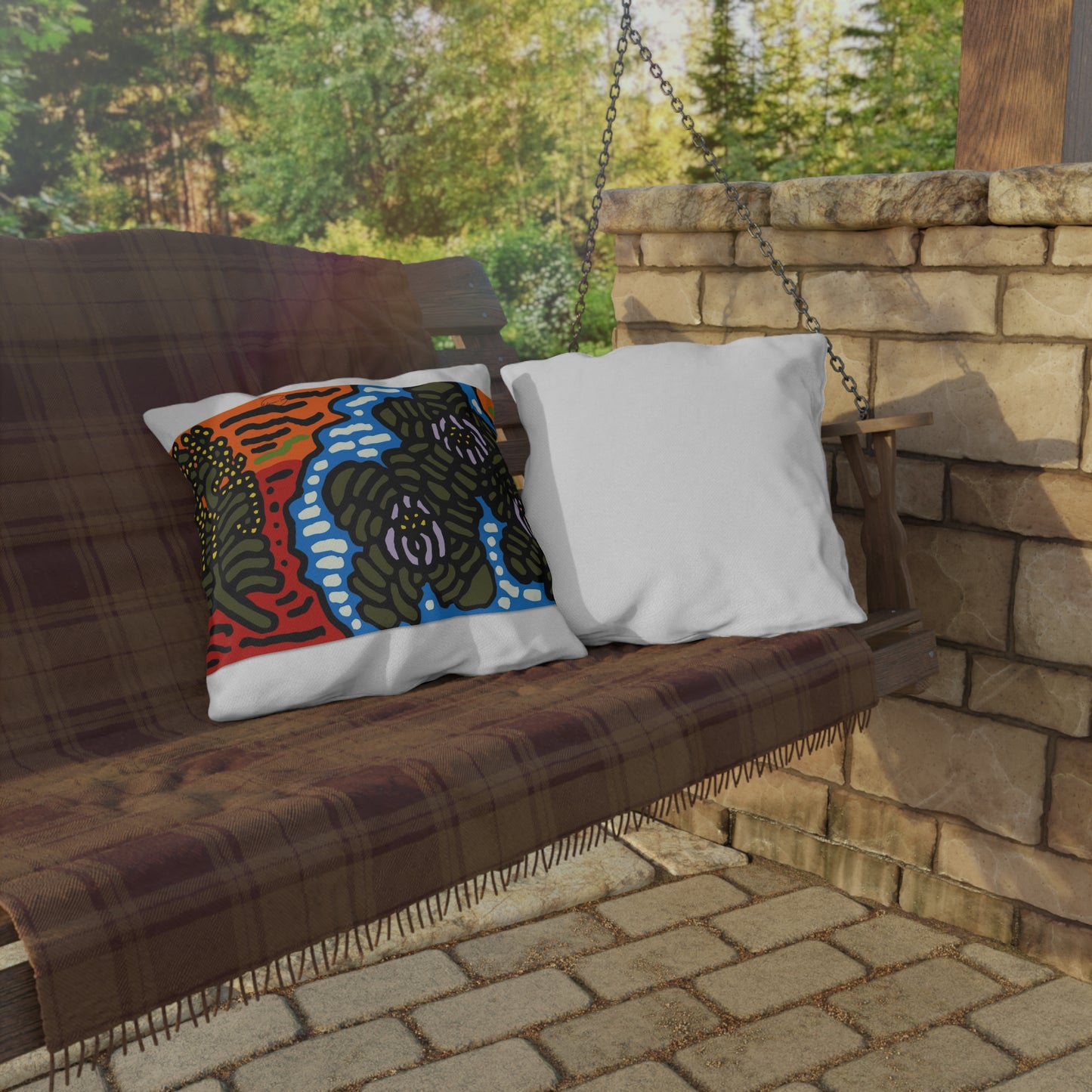 The Sri Lankan Water Lilies Meets The Australian Wattle — Outdoor Pillow