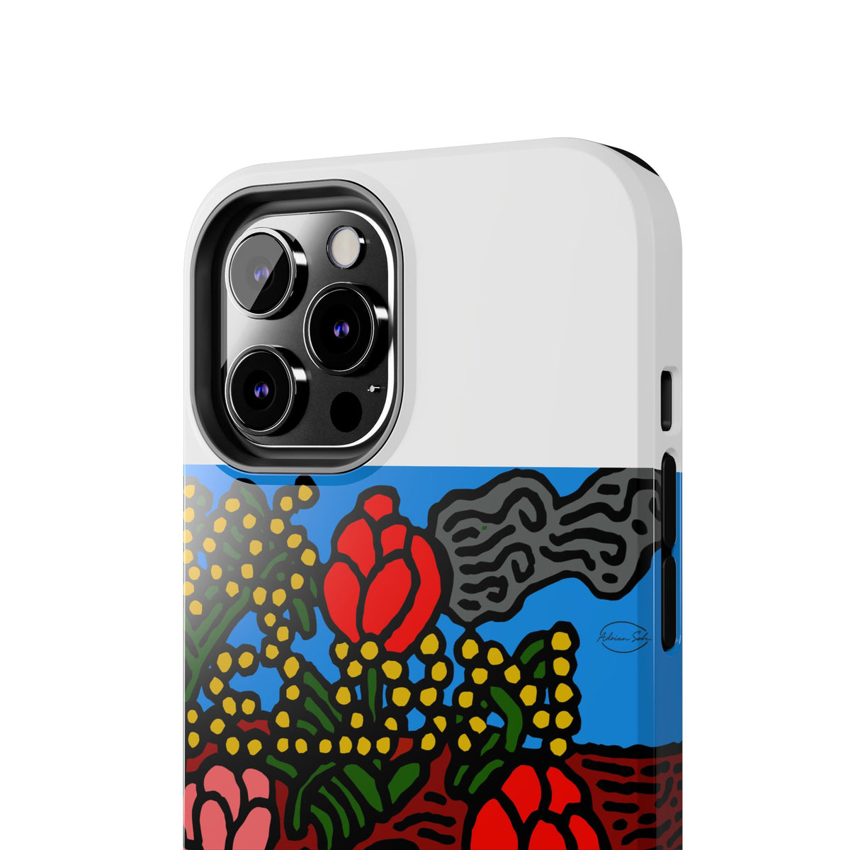 A field of tulips next to a wattle Tough Phone Case
