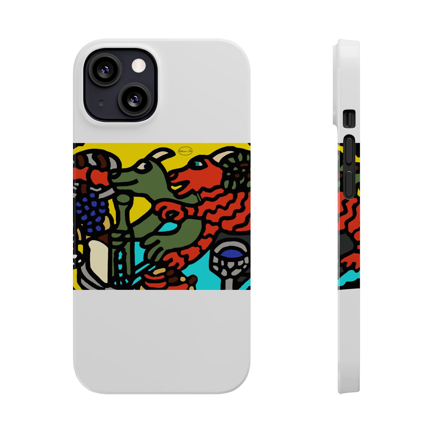 Two dragons enjoying a feast together Slim Phone Case