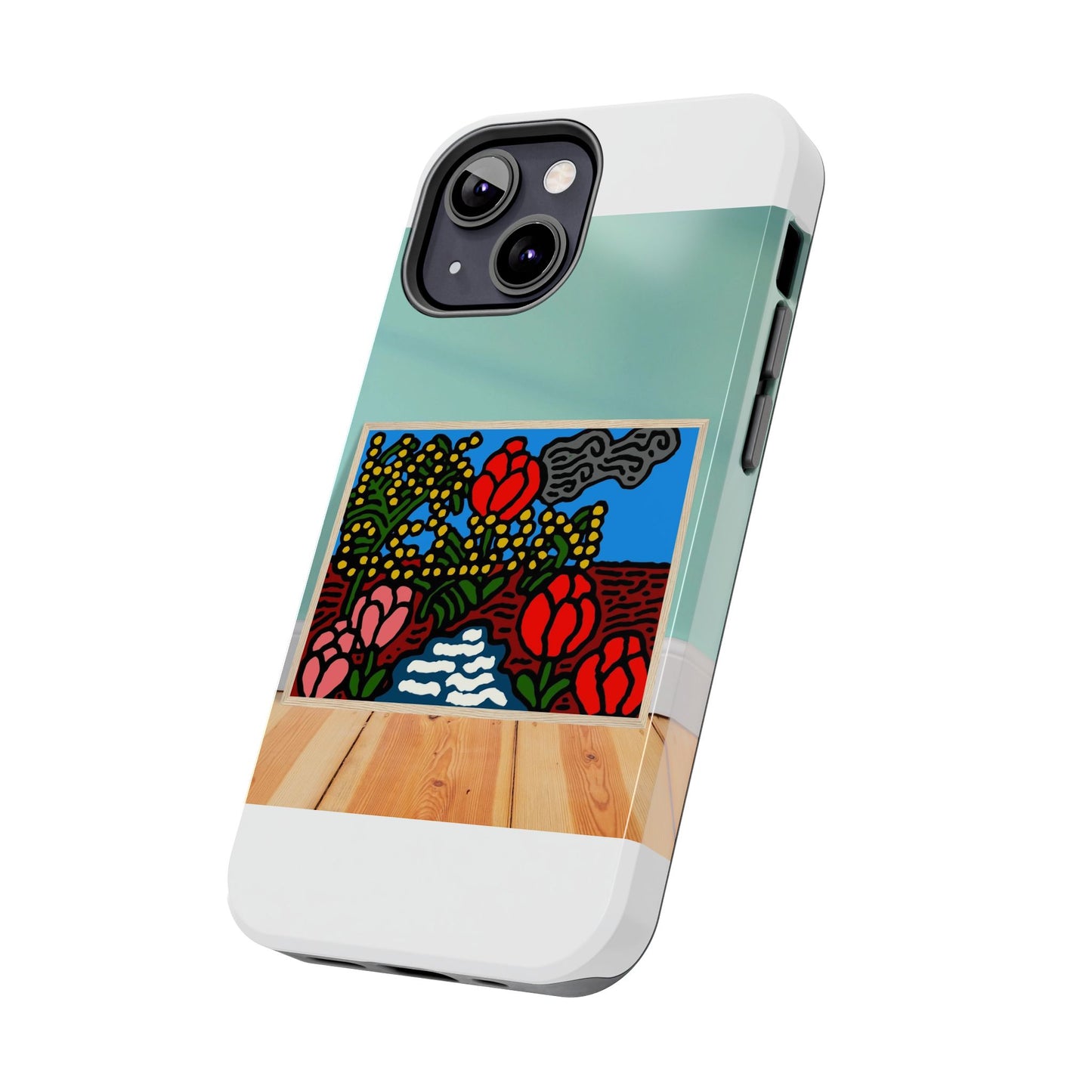 A field of tulips next to a wattle Tough Phone Case