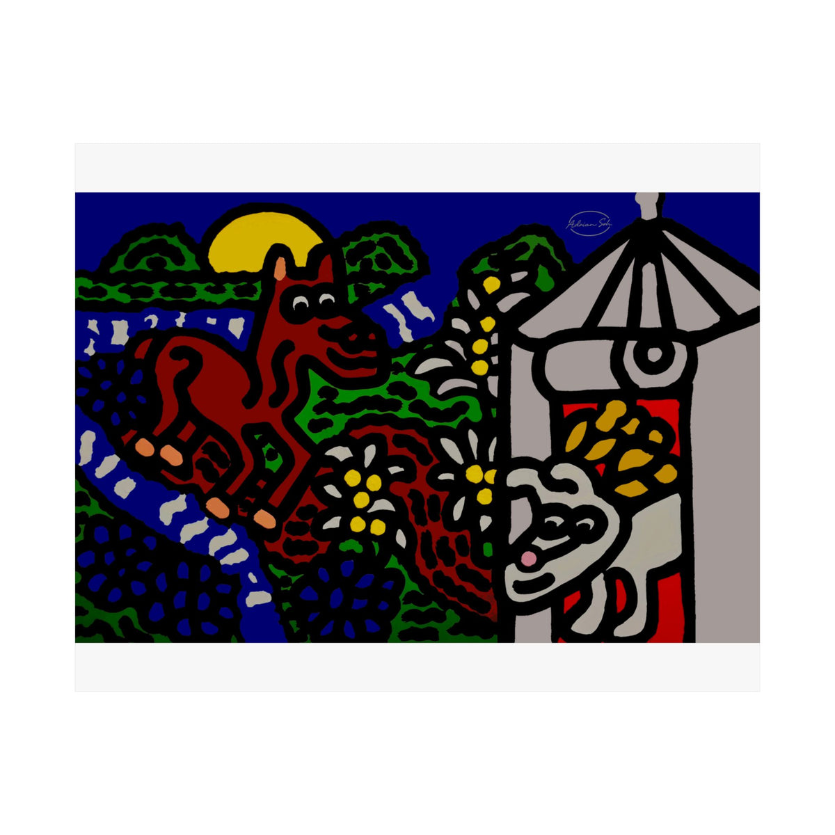 Bunny welcoming a friendly horse on his journey Matte Poster Horizontal (Small)
