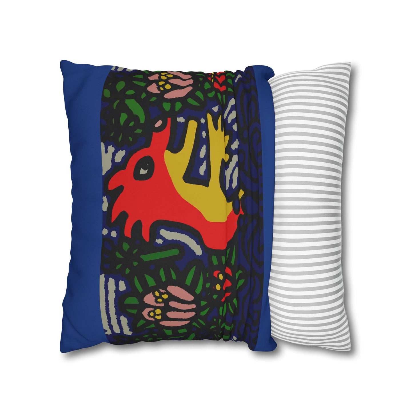 Colorful Folk Art Fox Throw Pillowcase — Square Poly Canvas Decorative Pillow Cover - Breaking through the surface of a lotus pond.