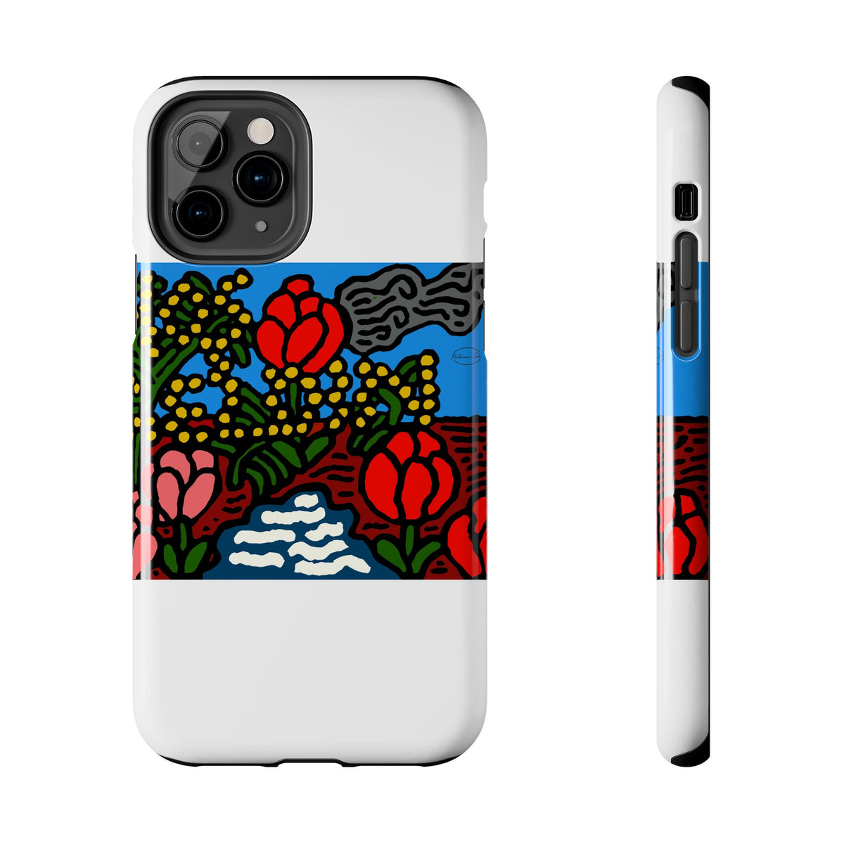 A field of tulips next to a wattle Tough Phone Case