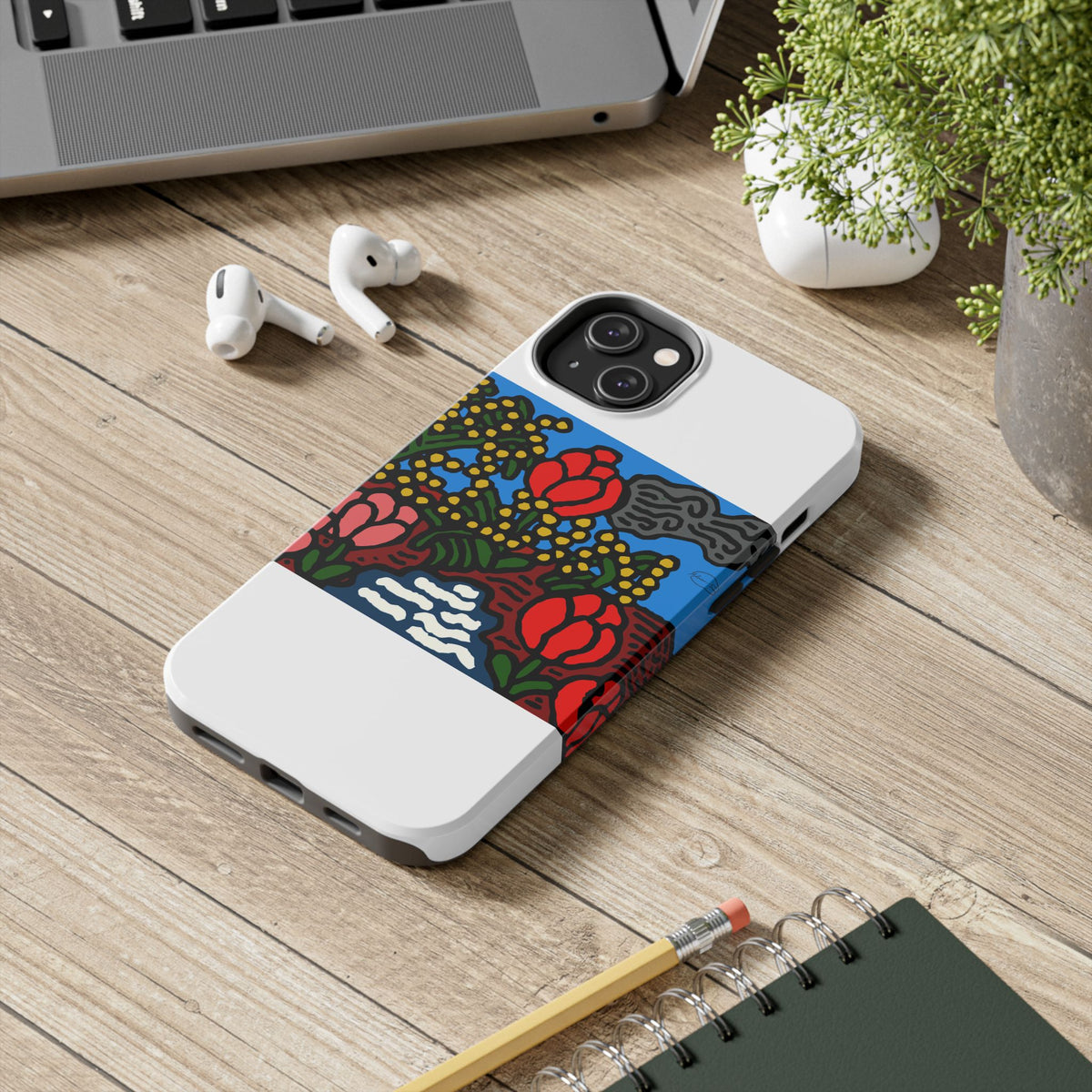 A field of tulips next to a wattle Tough Phone Case