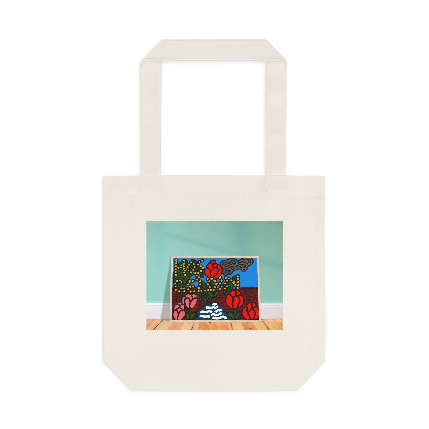 A field of tulips next to a wattle Classic Tote Bag