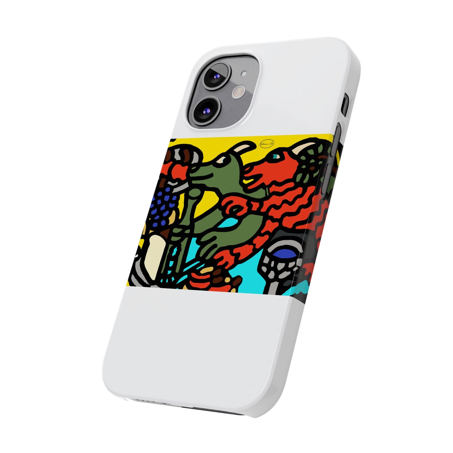Two dragons enjoying a feast together Slim Phone Case