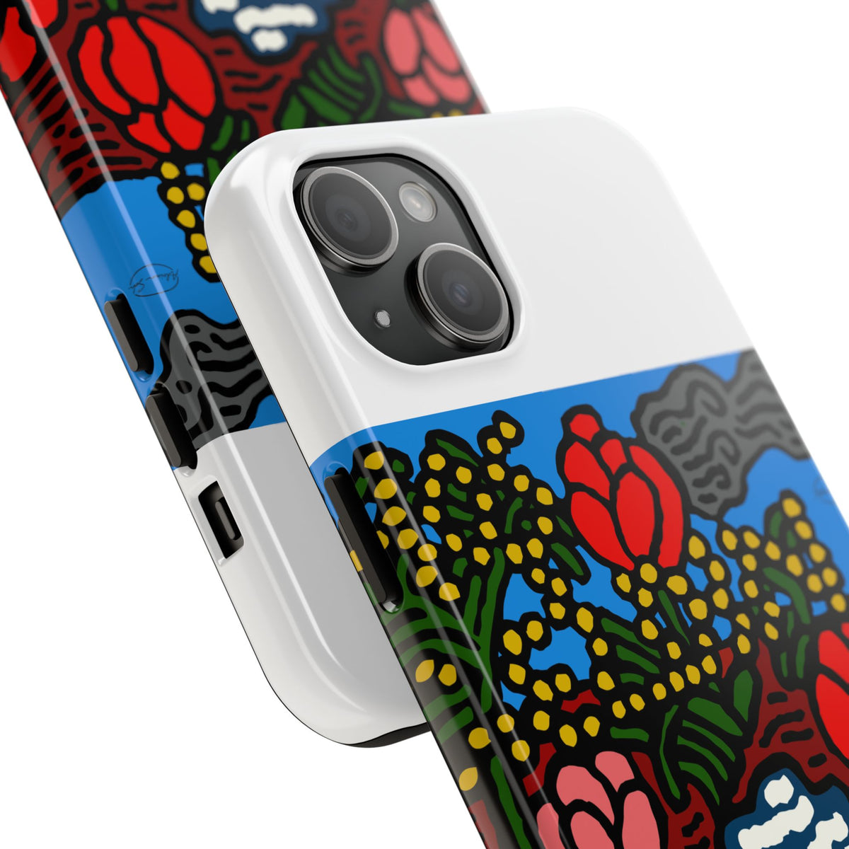 A field of tulips next to a wattle Tough Phone Case