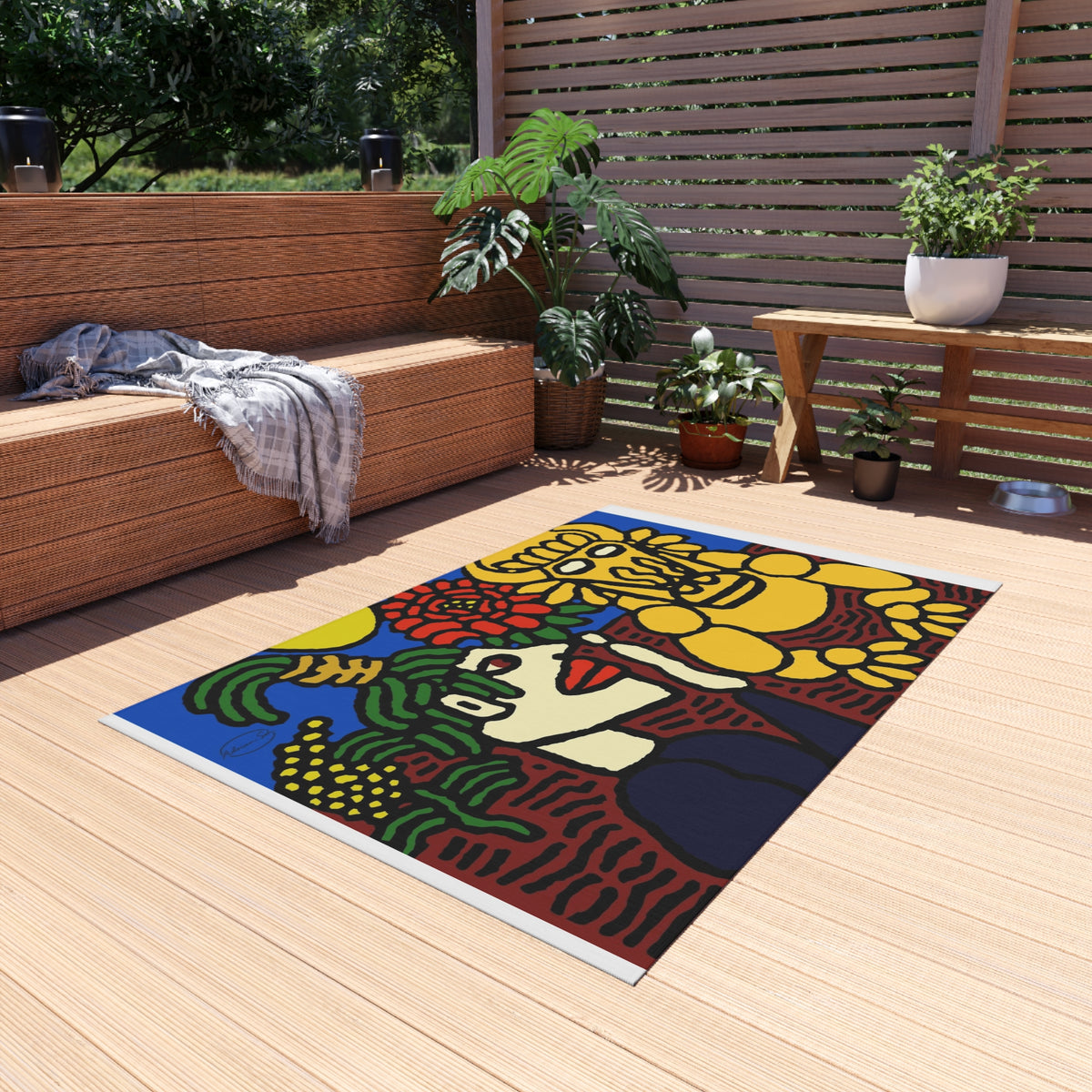 The warrior hailing the mighty golden dragon — Outdoor Rug
