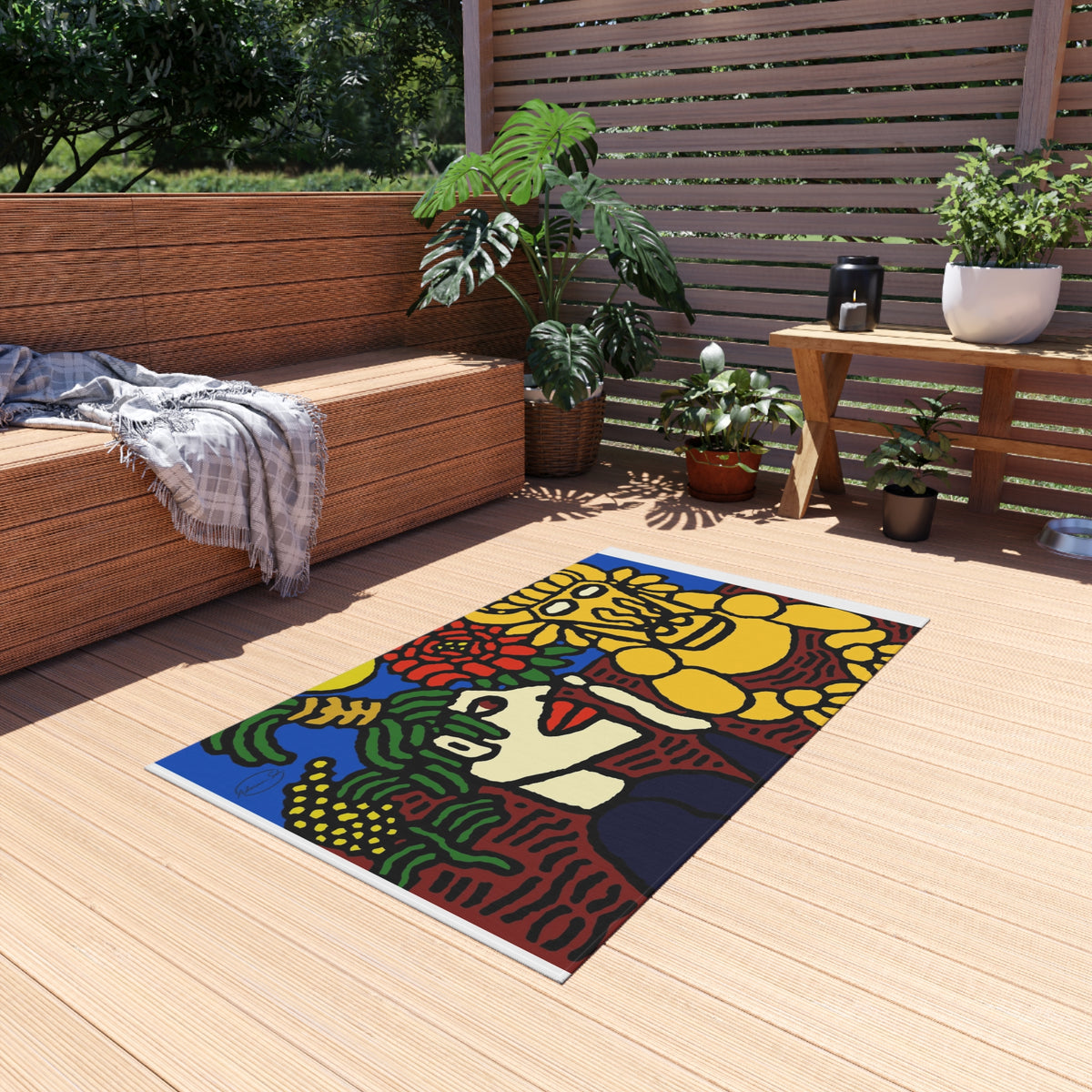 The warrior hailing the mighty golden dragon — Outdoor Rug