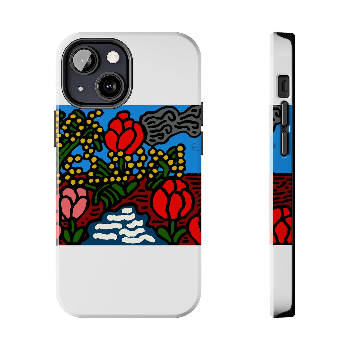 A field of tulips next to a wattle Tough Phone Case