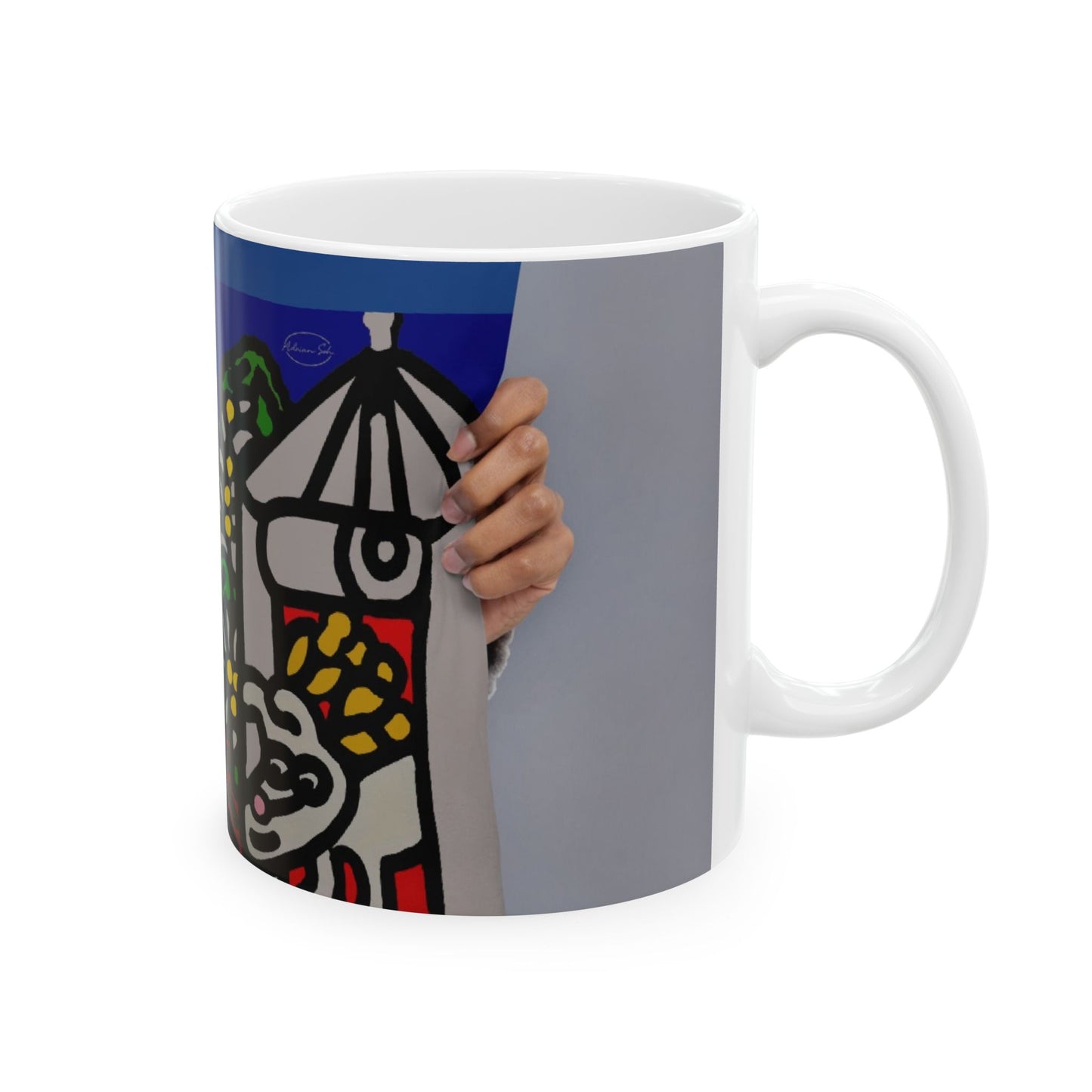 Bunny welcoming a friendly horse on his journey Ceramic Mug
