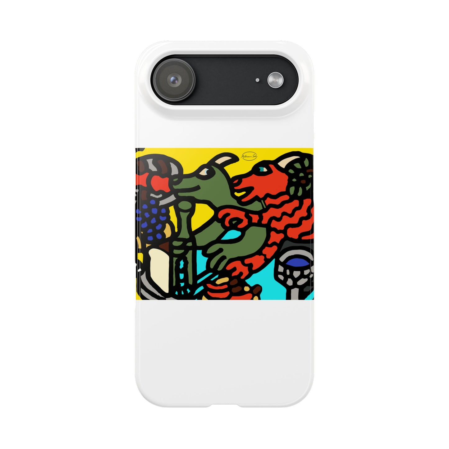 Two dragons enjoying a feast together Slim Phone Case