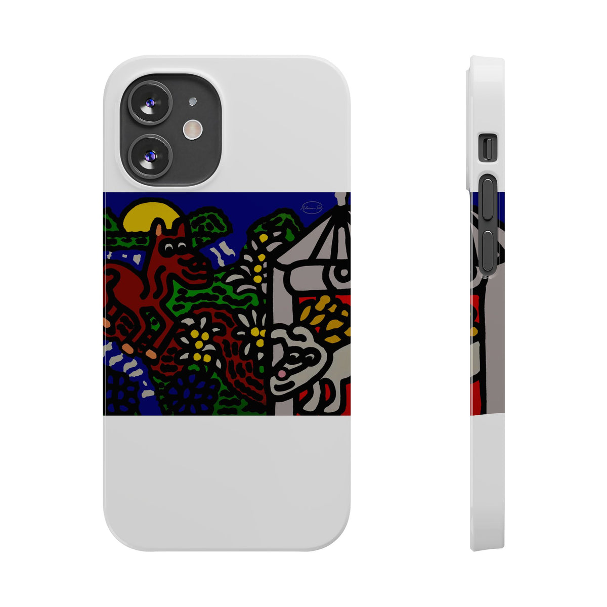 Bunny welcoming a friendly horse on his journey Slim Phone Case