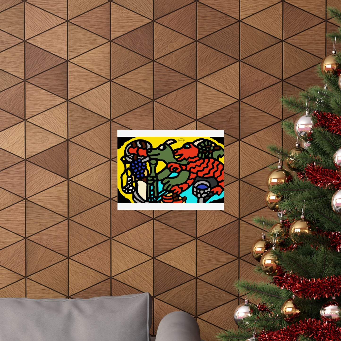 Two dragons enjoying a feast together Matte Poster Horizontal (Small)