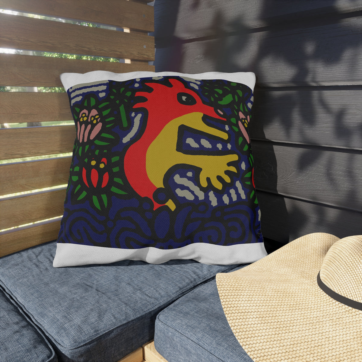 Breaking through the surface of a lotus pond — Outdoor Pillow