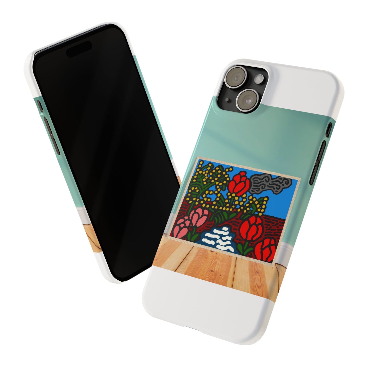 A field of tulips next to a wattle Slim Phone Case
