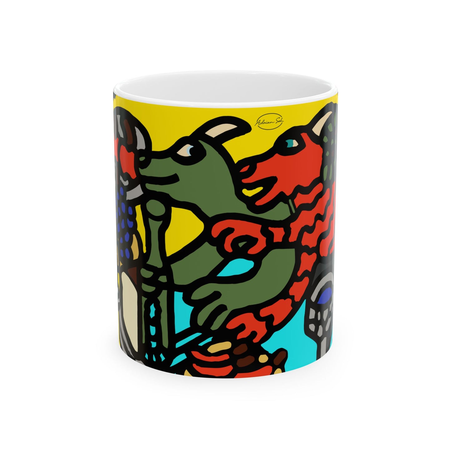 Two dragons enjoying a feast together Ceramic Mug