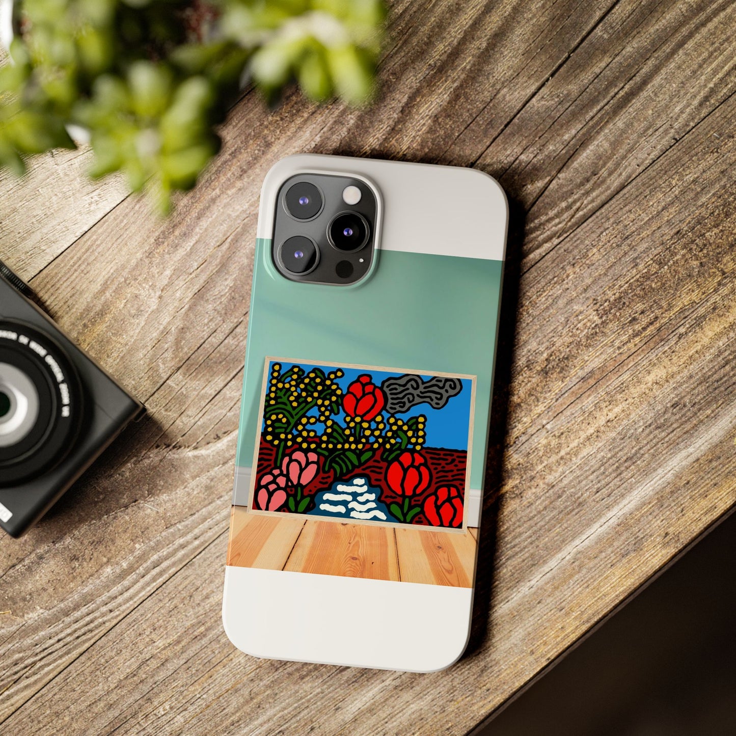 A field of tulips next to a wattle Slim Phone Case