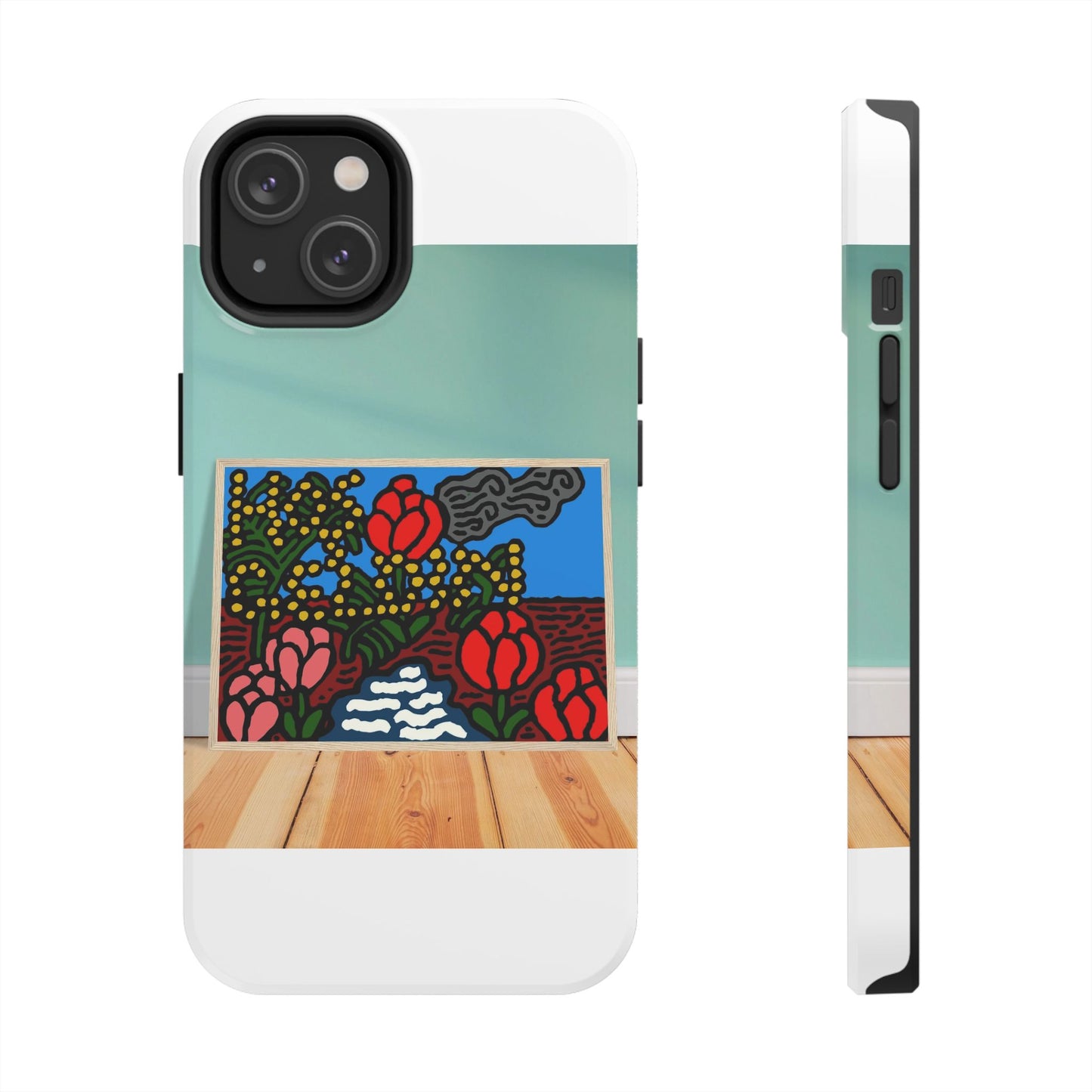A field of tulips next to a wattle Tough Phone Case