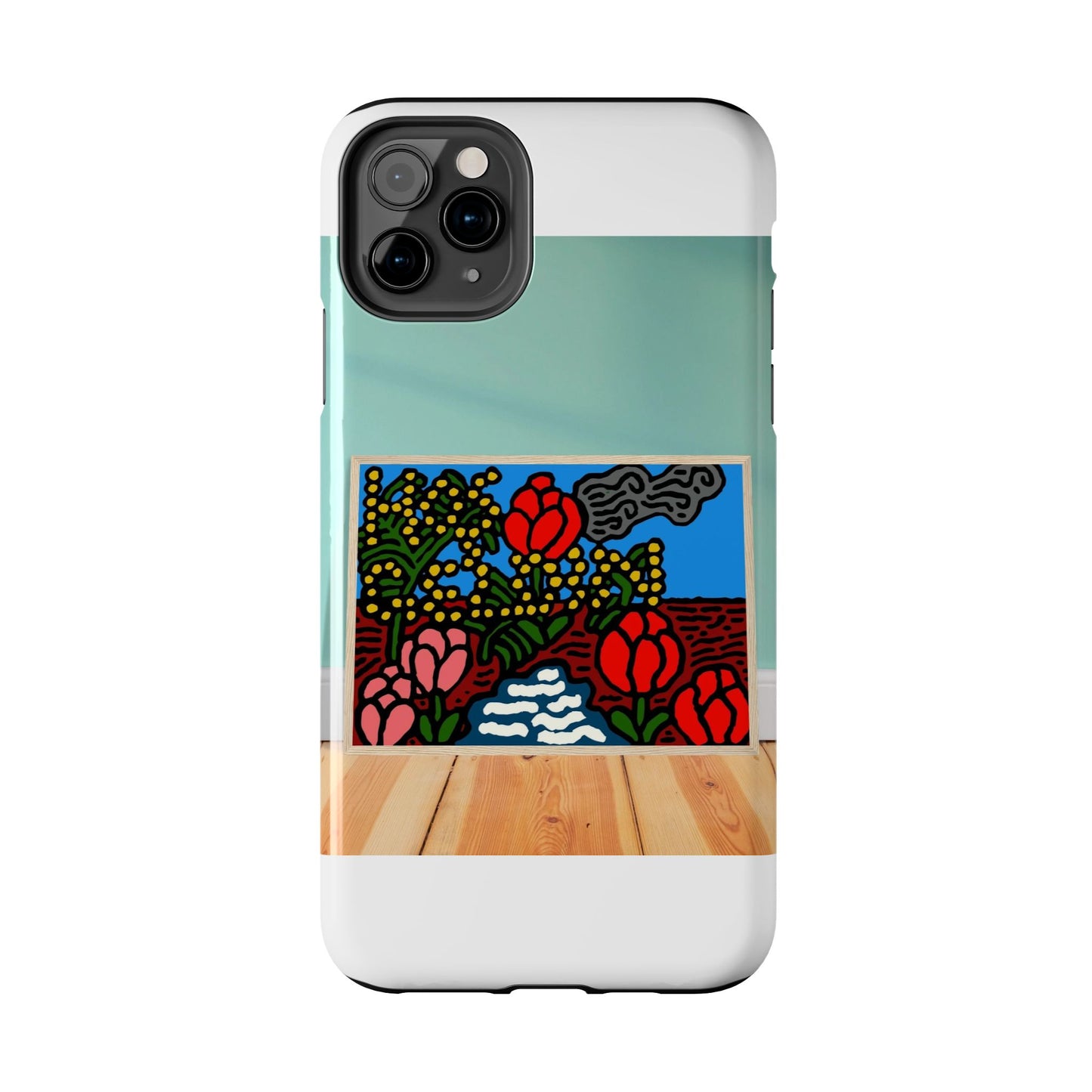 A field of tulips next to a wattle Tough Phone Case