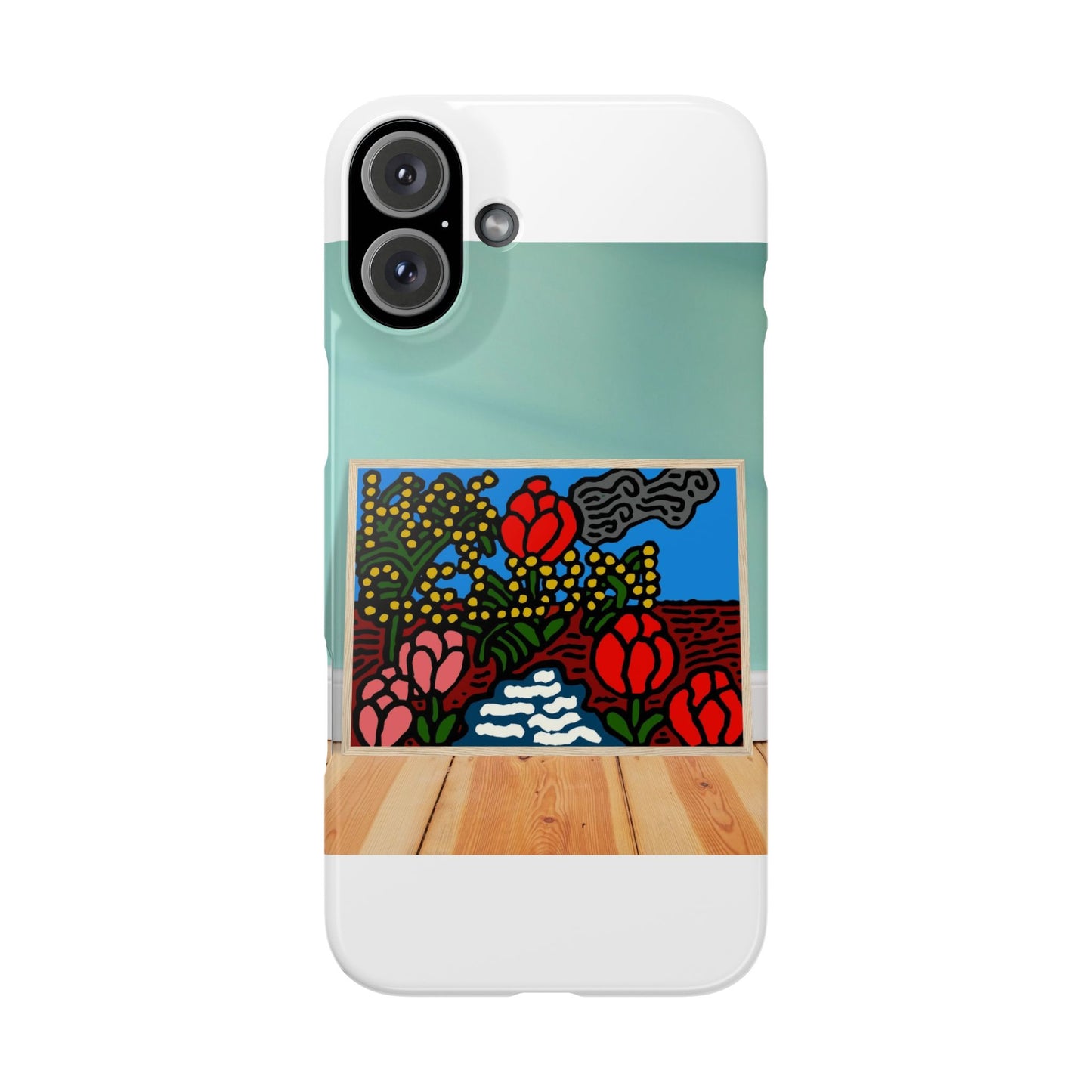 A field of tulips next to a wattle Slim Phone Case