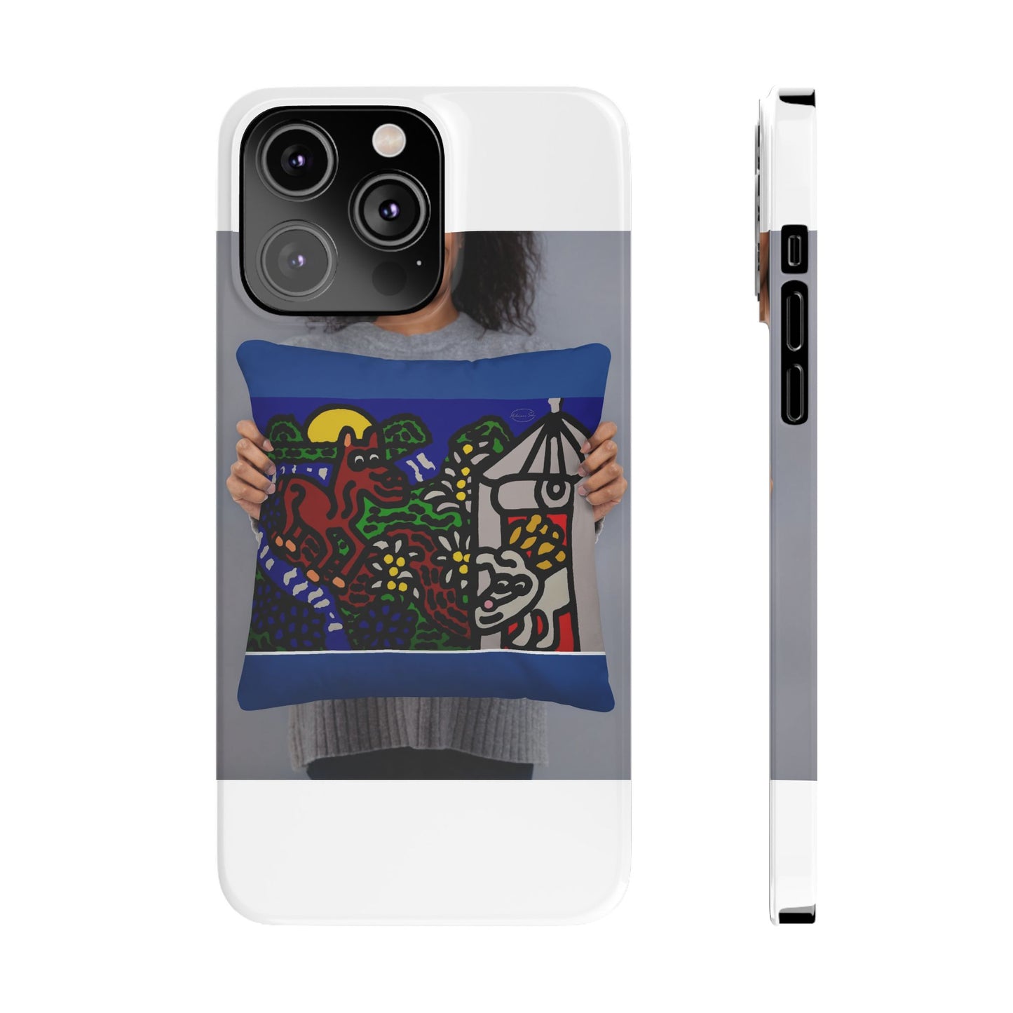 Bunny welcoming a friendly horse on his journey Slim Phone Case