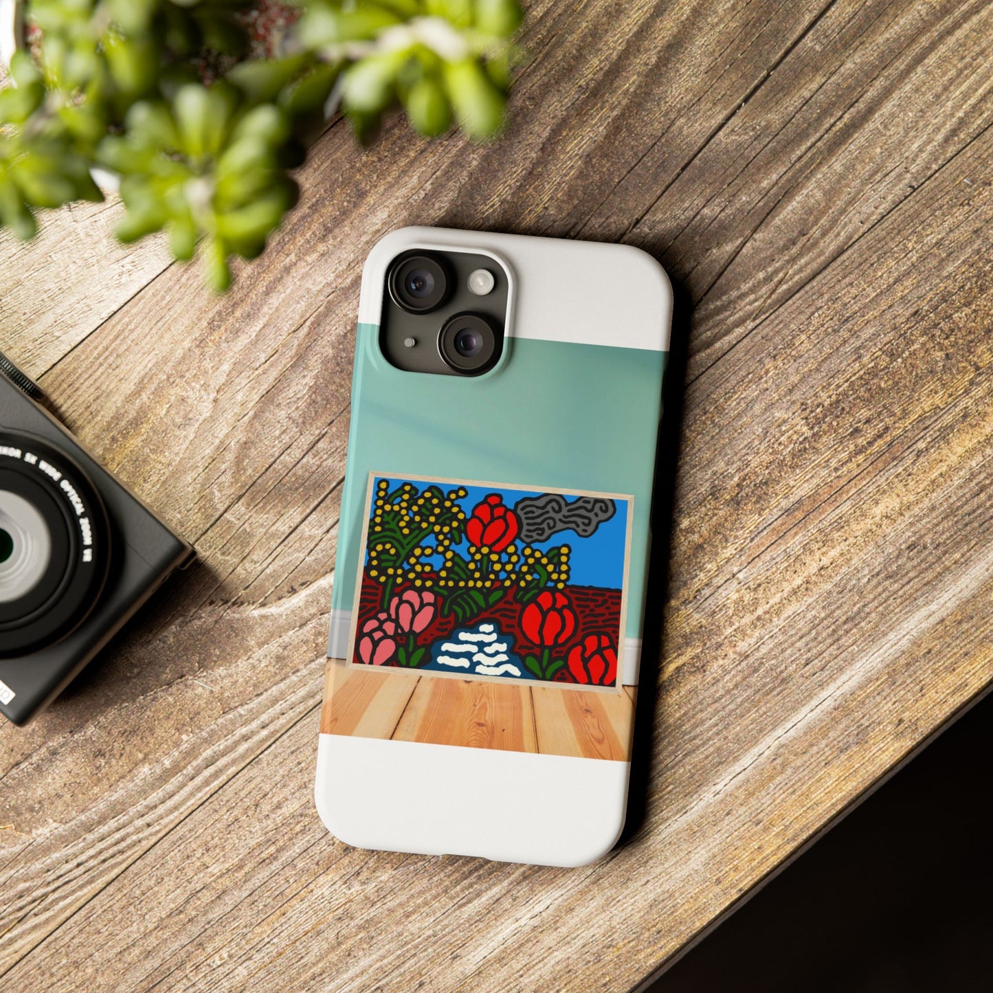 A field of tulips next to a wattle Slim Phone Case
