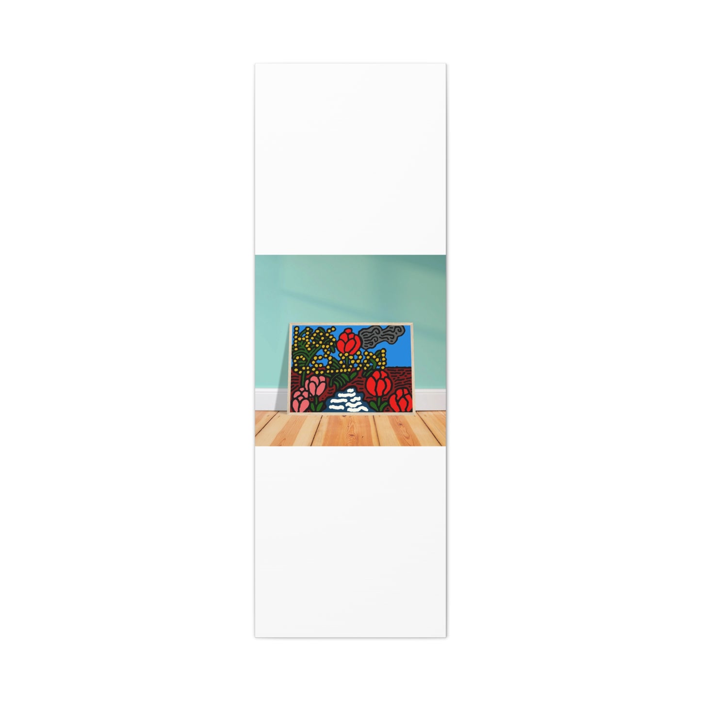 A field of tulips next to a wattle Canvas (Large)