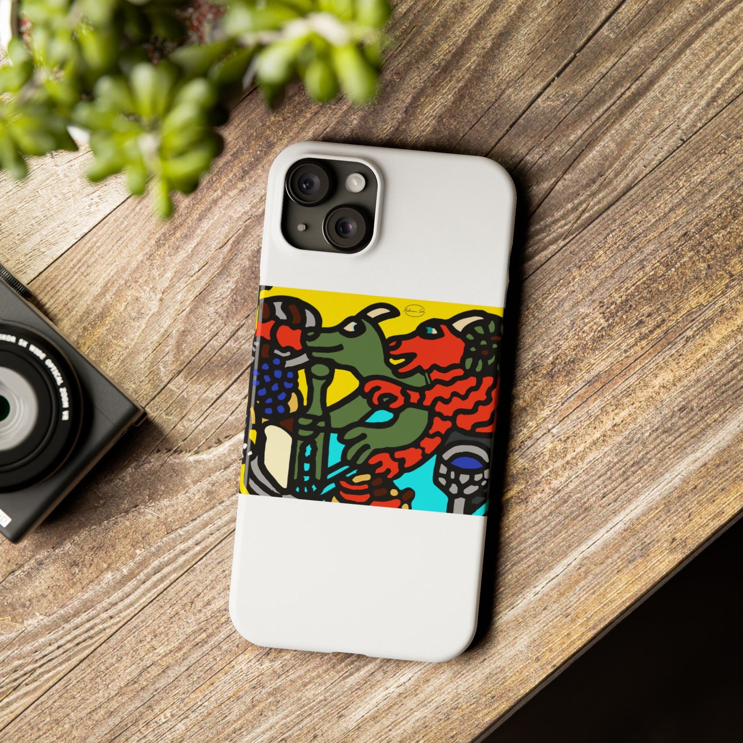 Two dragons enjoying a feast together Slim Phone Case