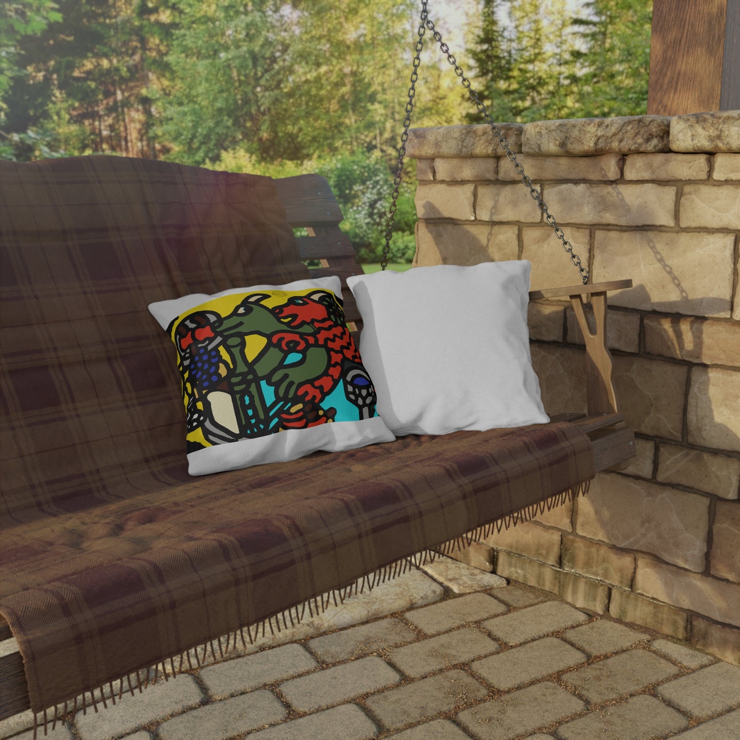 Two dragons enjoying a feast together — Outdoor Pillow