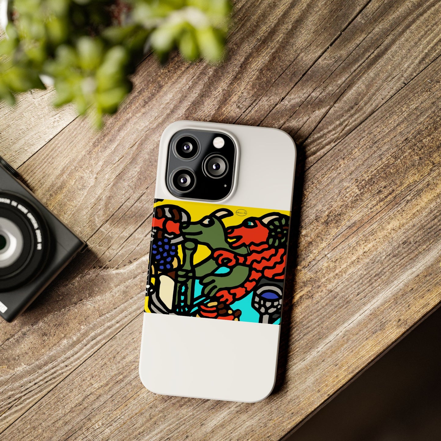 Two dragons enjoying a feast together Slim Phone Case