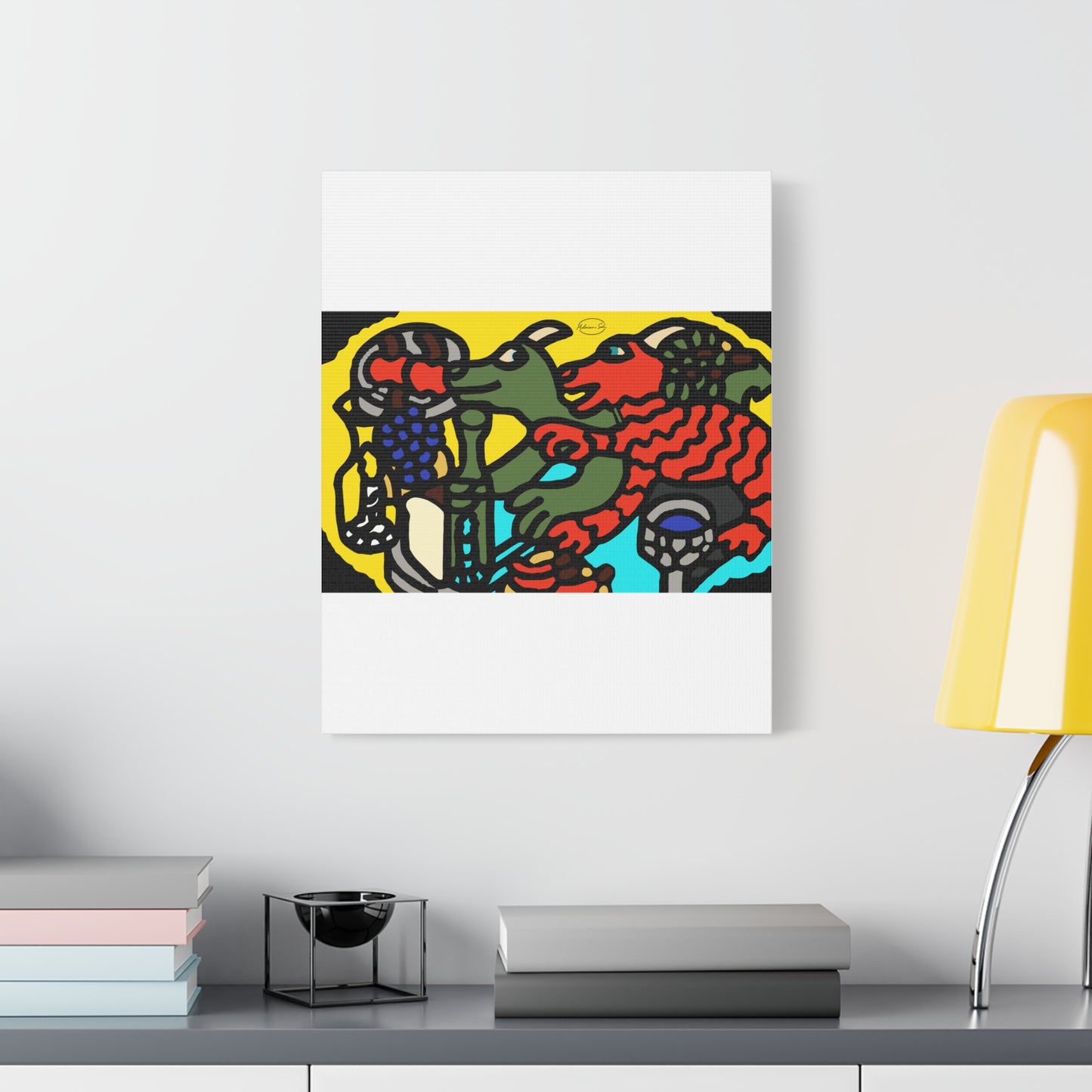 Two dragons enjoying a feast together Canvas (Large)