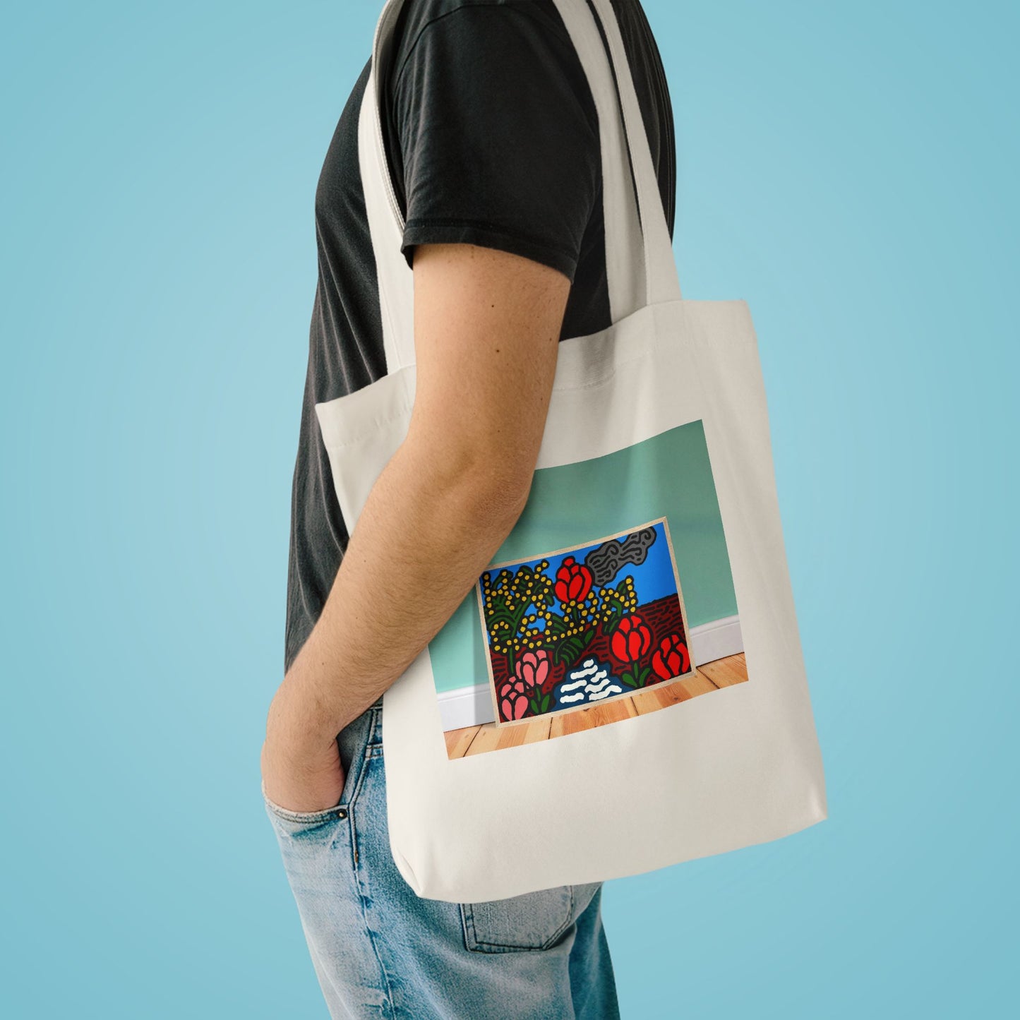 A field of tulips next to a wattle Classic Tote Bag