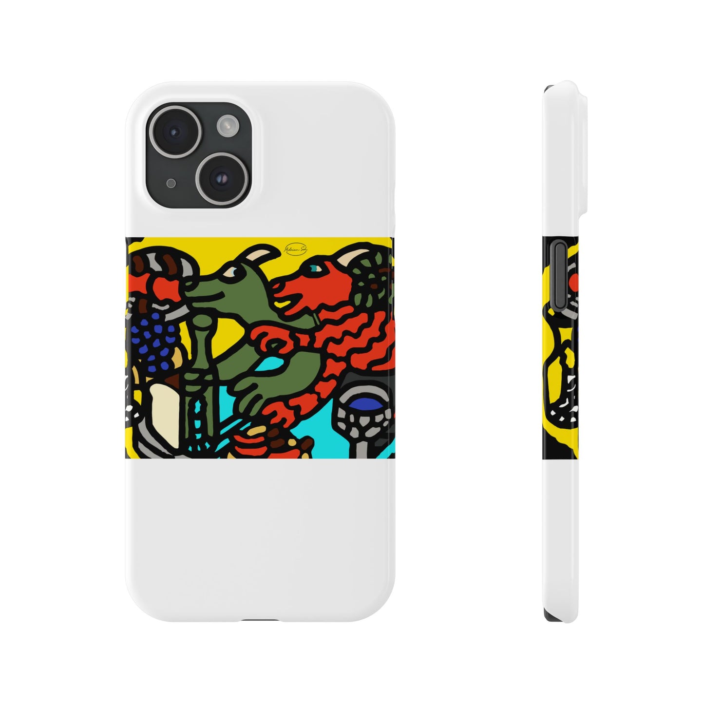 Two dragons enjoying a feast together Slim Phone Case