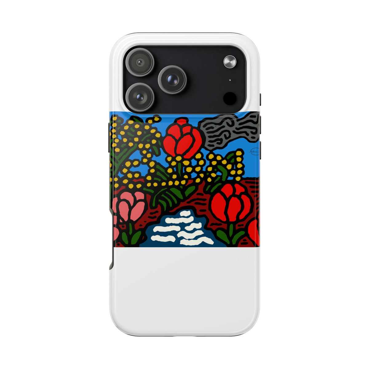 A field of tulips next to a wattle Tough Phone Case