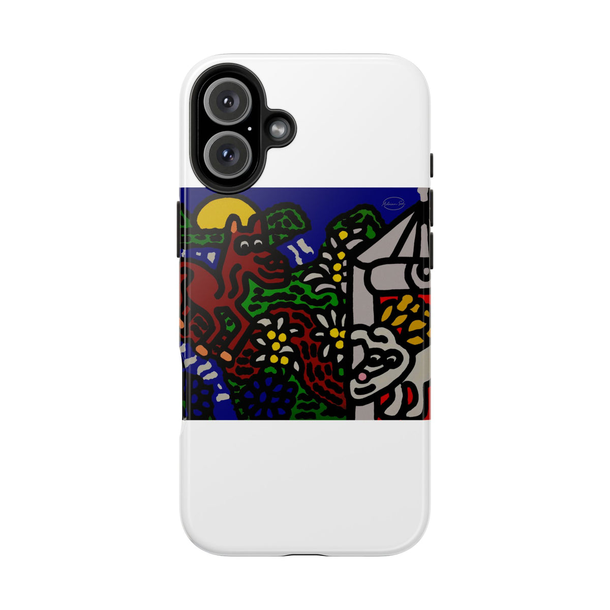 Bunny welcoming a friendly horse on his journey Tough Phone Case