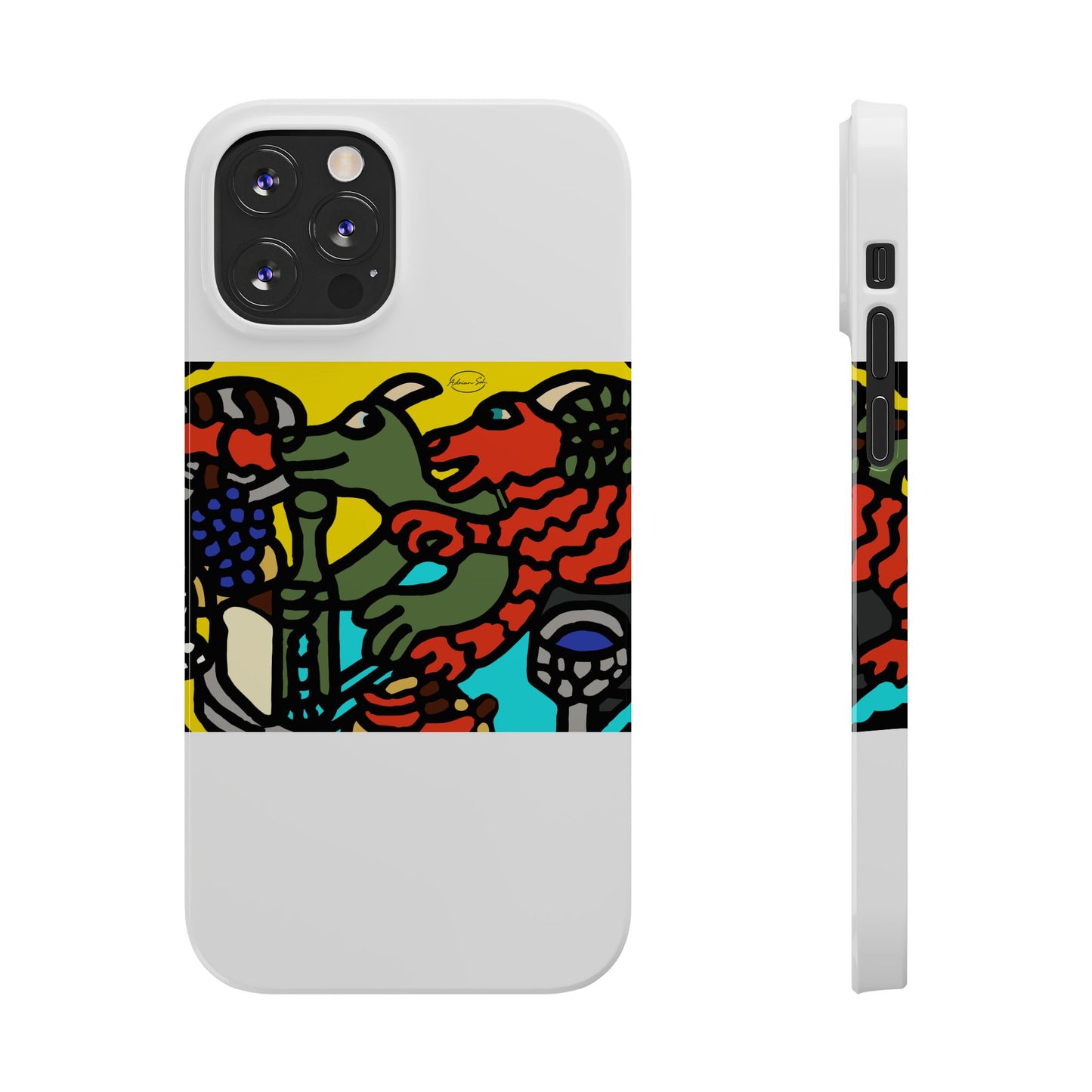 Two dragons enjoying a feast together Slim Phone Case