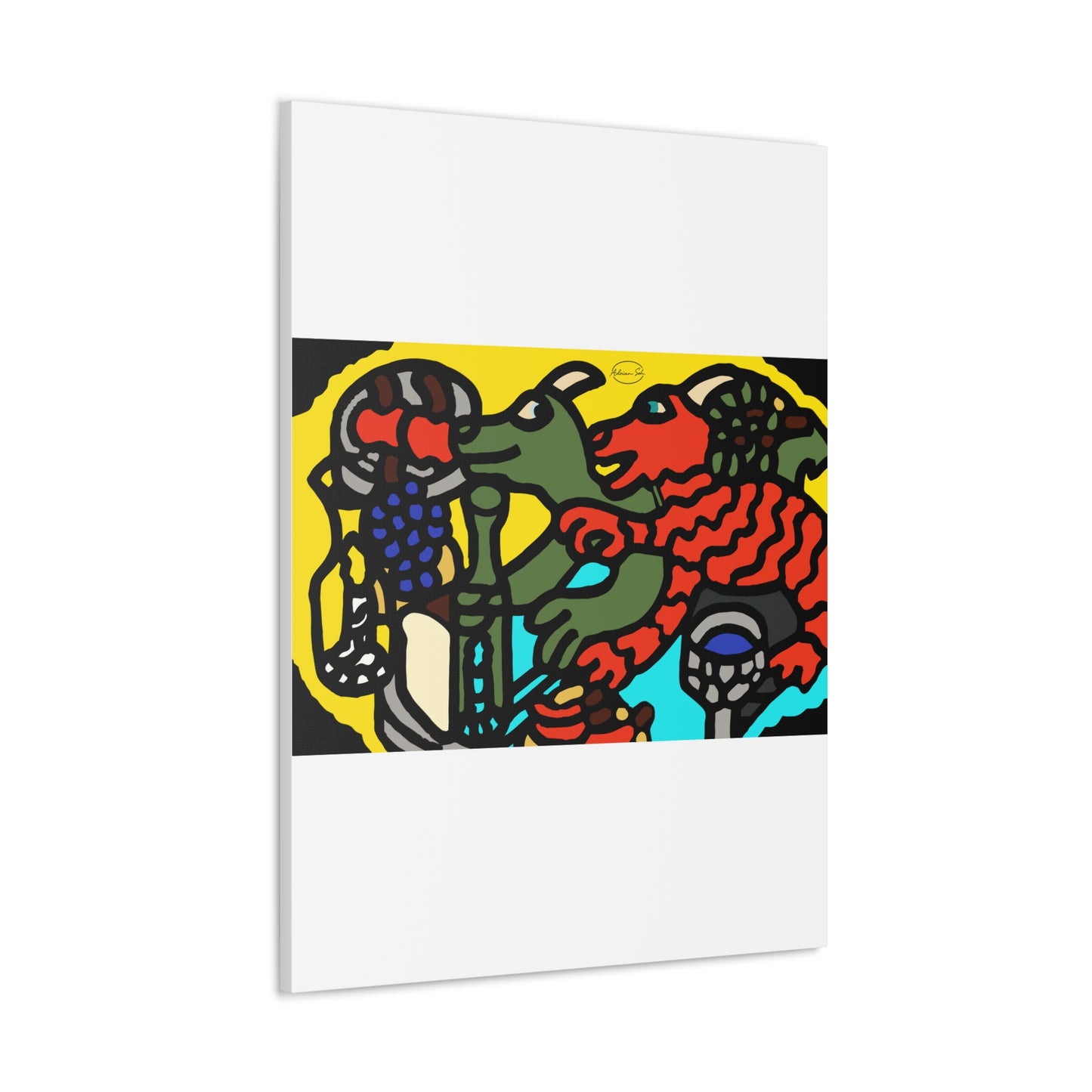 Two dragons enjoying a feast together Canvas (Large)