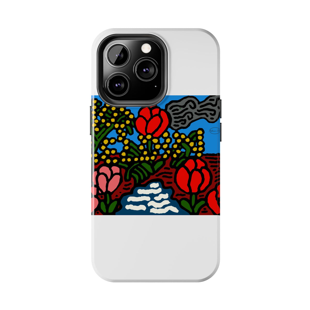 A field of tulips next to a wattle Tough Phone Case
