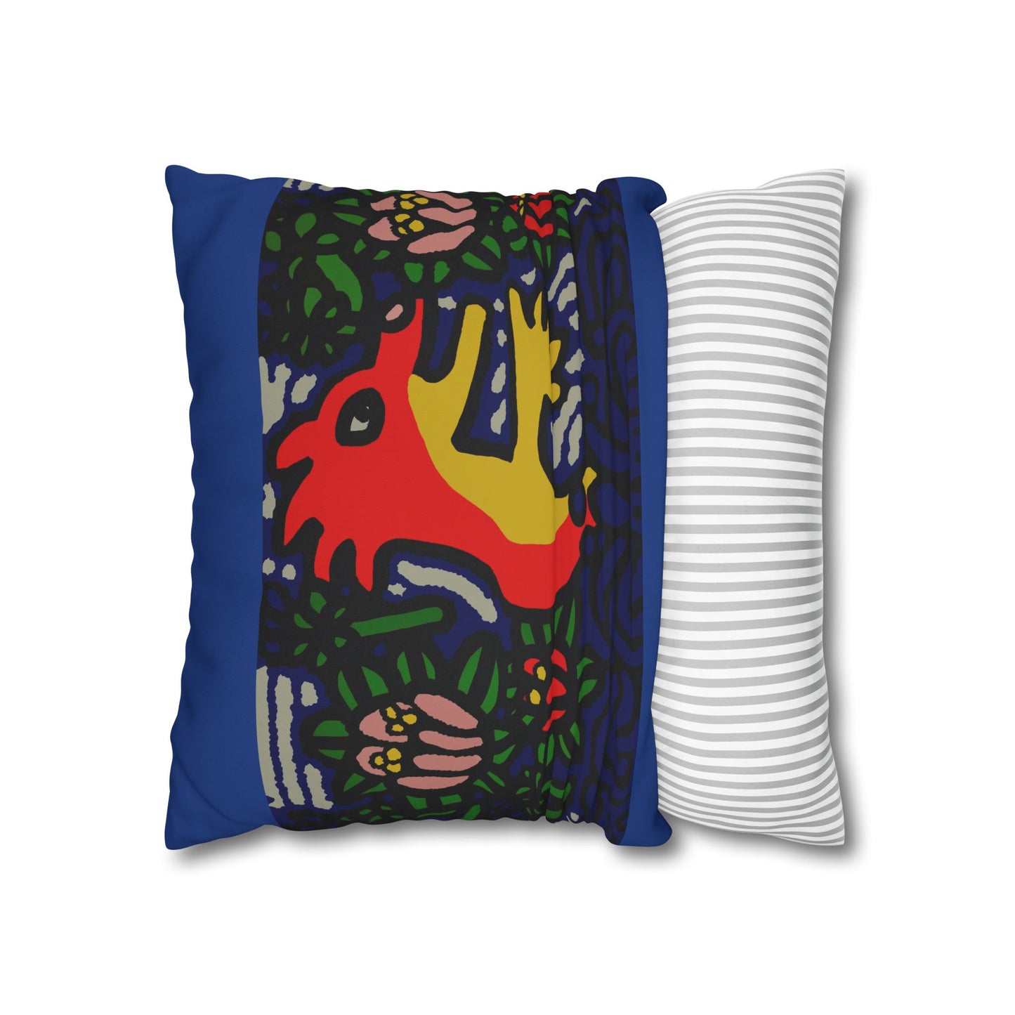 Colorful Folk Art Fox Throw Pillowcase — Square Poly Canvas Decorative Pillow Cover - Breaking through the surface of a lotus pond.