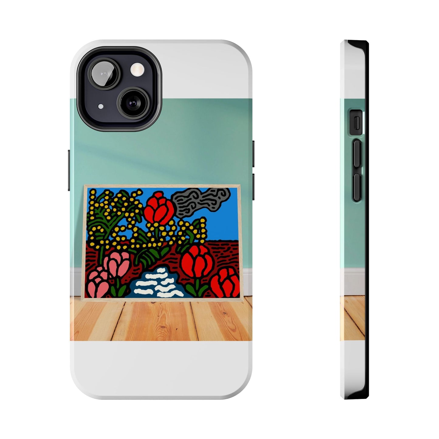 A field of tulips next to a wattle Tough Phone Case
