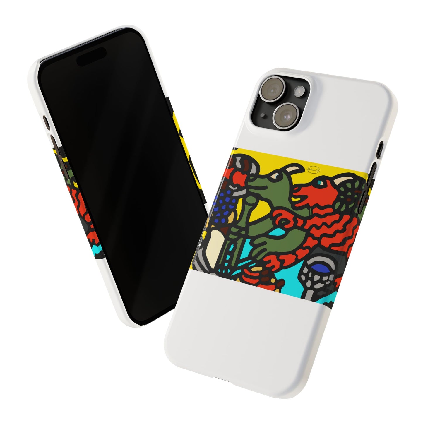Two dragons enjoying a feast together Slim Phone Case