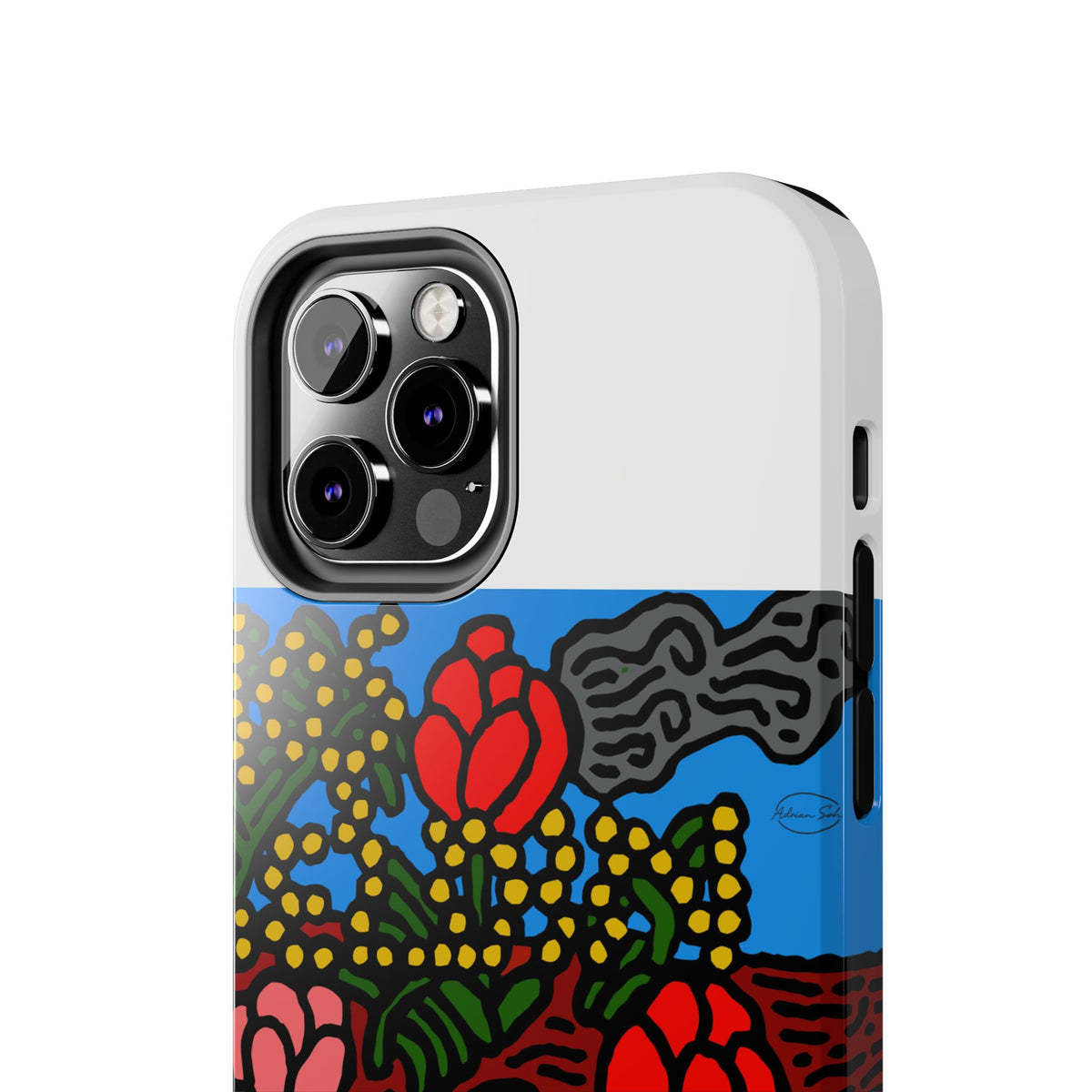A field of tulips next to a wattle Tough Phone Case