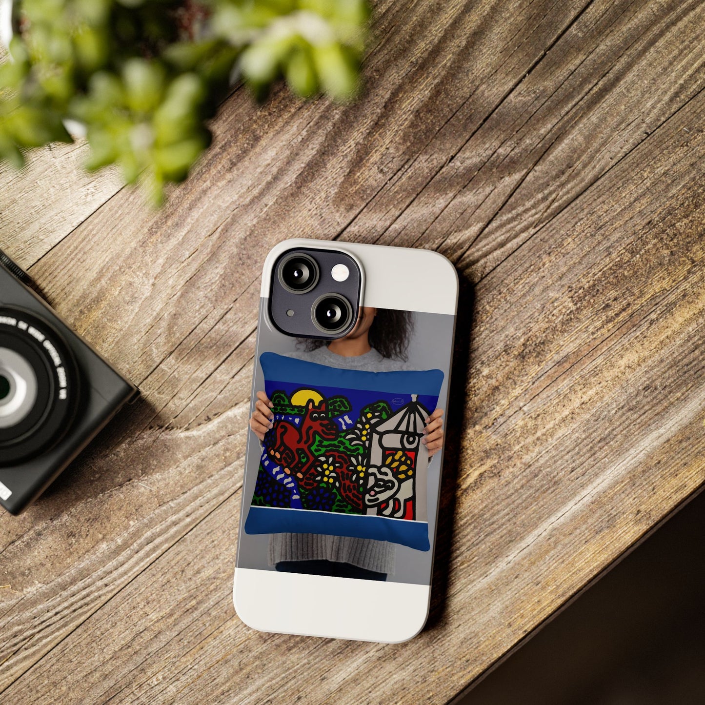 Bunny welcoming a friendly horse on his journey Slim Phone Case