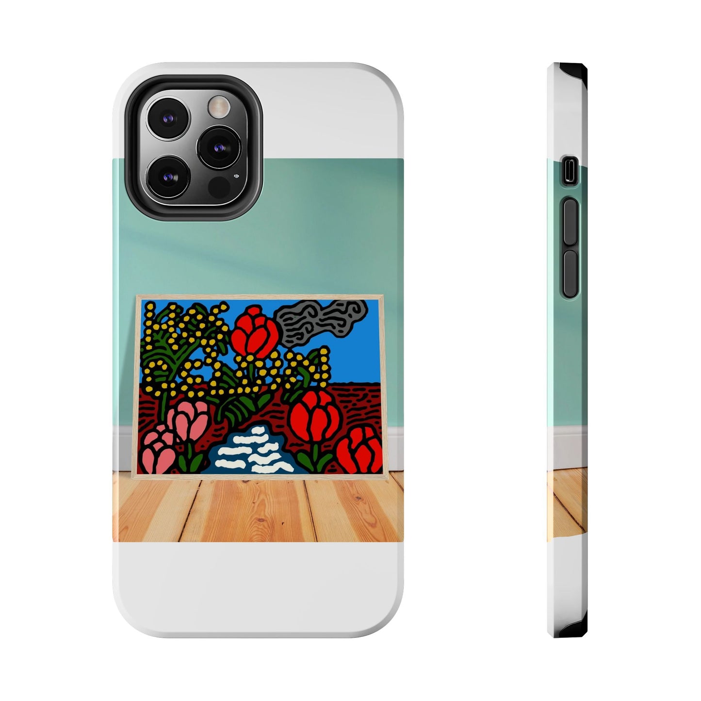 A field of tulips next to a wattle Tough Phone Case