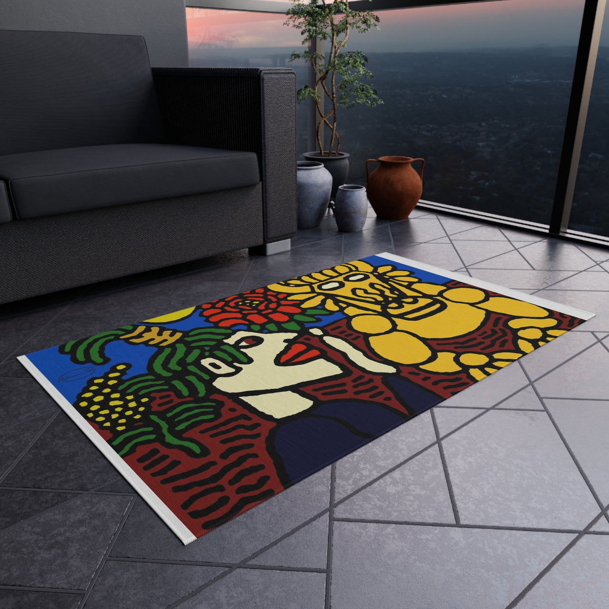 The warrior hailing the mighty golden dragon — Outdoor Rug