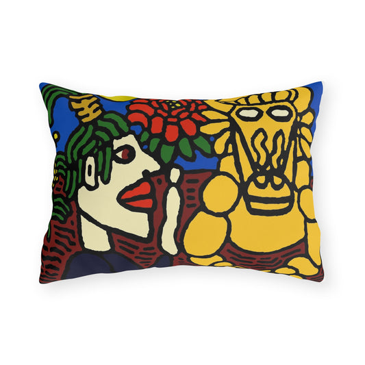 The warrior hailing the mighty golden dragon — Outdoor Pillow