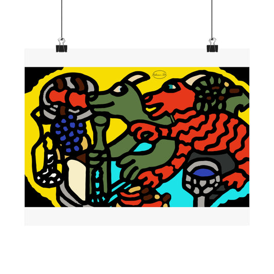 Two dragons enjoying a feast together Matte Poster Horizontal (Small)